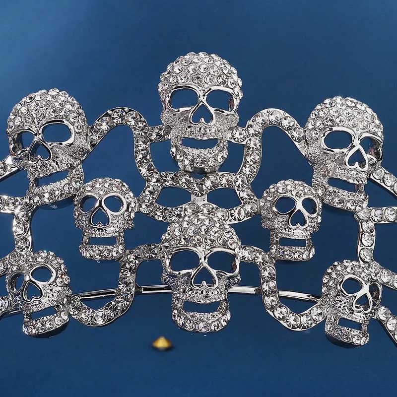 Halloween cessories Gothic Skull Crystal Crown Silver Color Tiaras and Crowns Jewelry for Women Headpiece Fashion Party Gift L250928YHM6