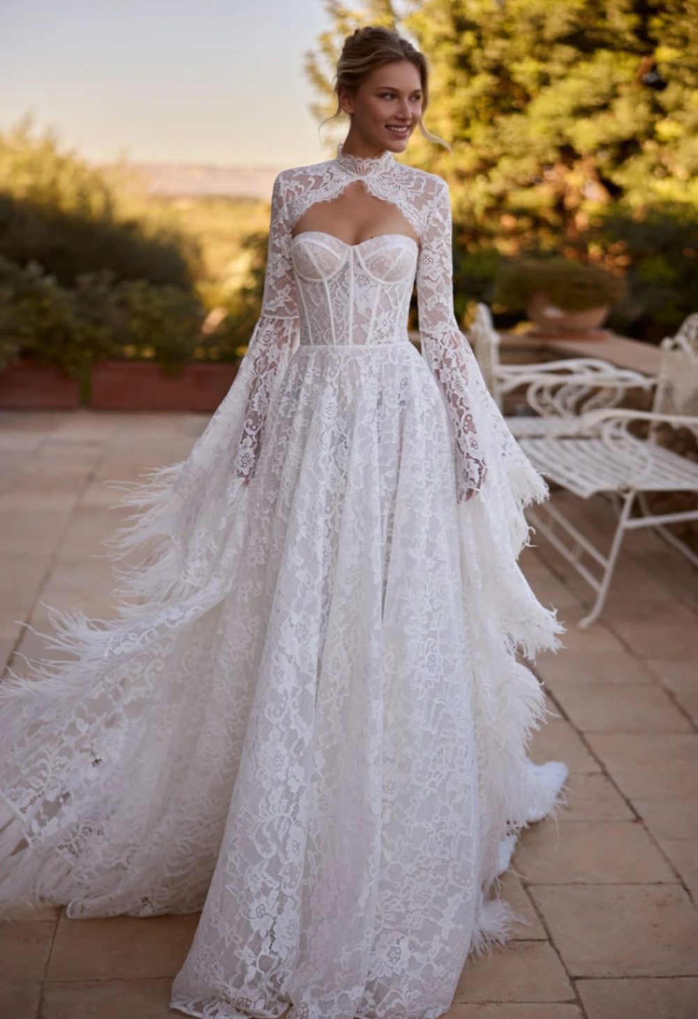 Unique A-Line Wedding Dresses for Women - Long Sleeve Lace Bridal Gowns with Tulle Jacket and Customized Appliques