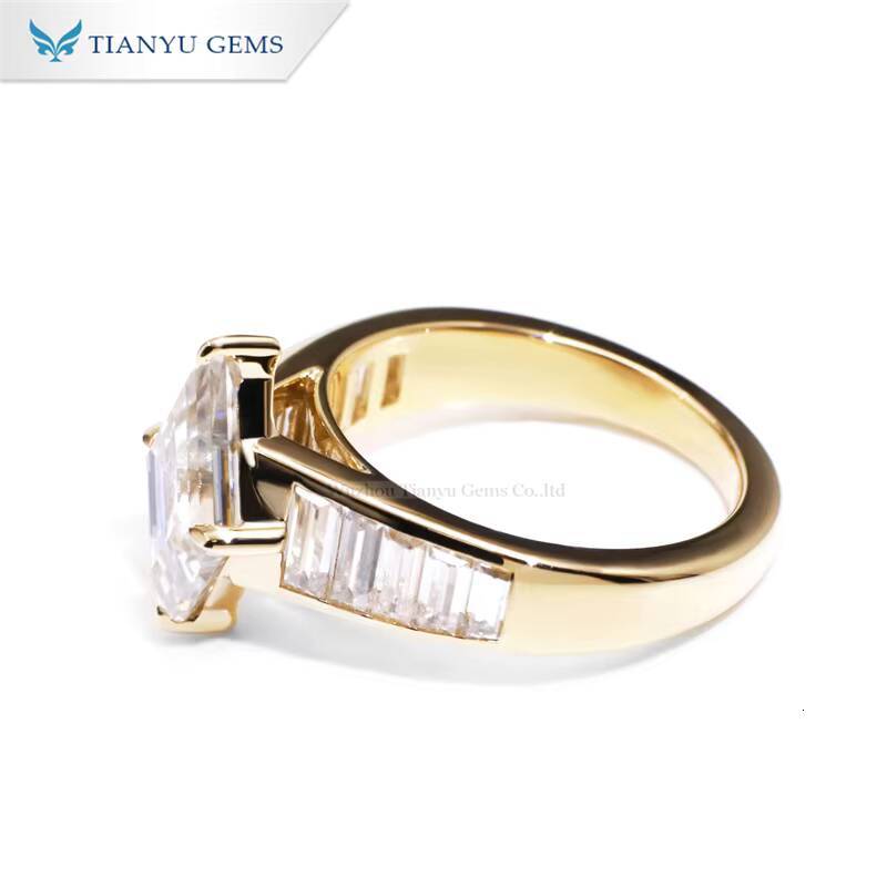 Tianyu Gems 75x12mm Lozange Cut Moissanite Ring D Colorless Gemstone Customized 18k 14k 10k Yellow Gold Women Engagement Rings