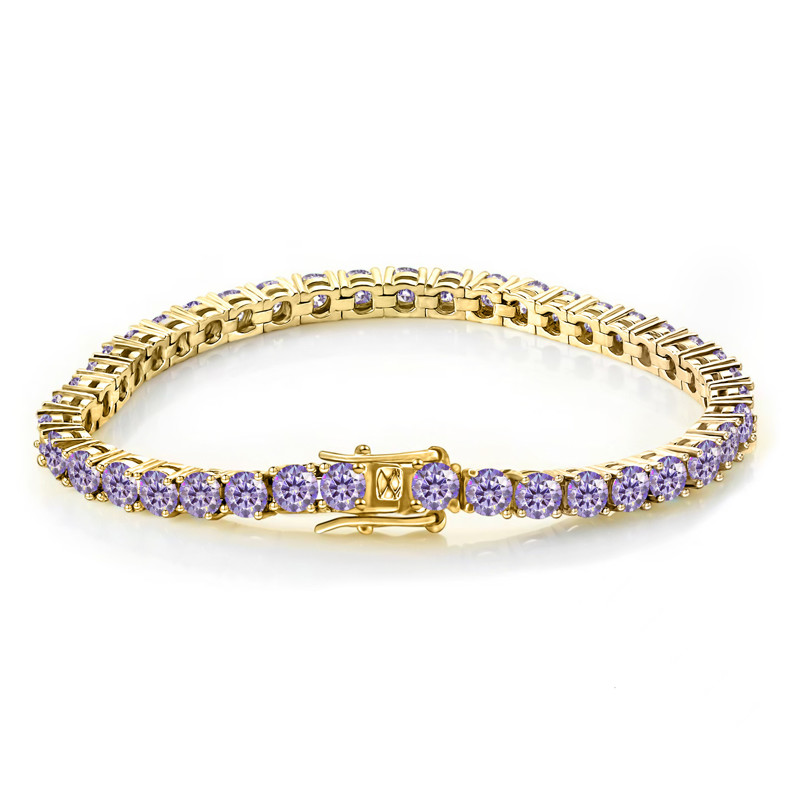 Gold bracelet 3MM Light Purple Moissanite Tennis Bracelet Necklace S925 Silver Inlaid Moissanite Tennis Chain
