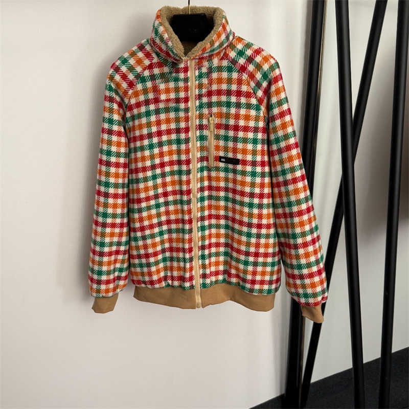 Checked wool fabric designer womens coat Lambswool Lining Label logo letter coats luxury Warmth stand-up collar long-sleeved jacket