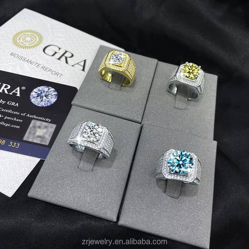 Fashion GRA Certificate D Color Moissanite Ring Elegant 925 Silver Plated 18K Gold Classic Wedding Hip Hop Men Moissanite Rings