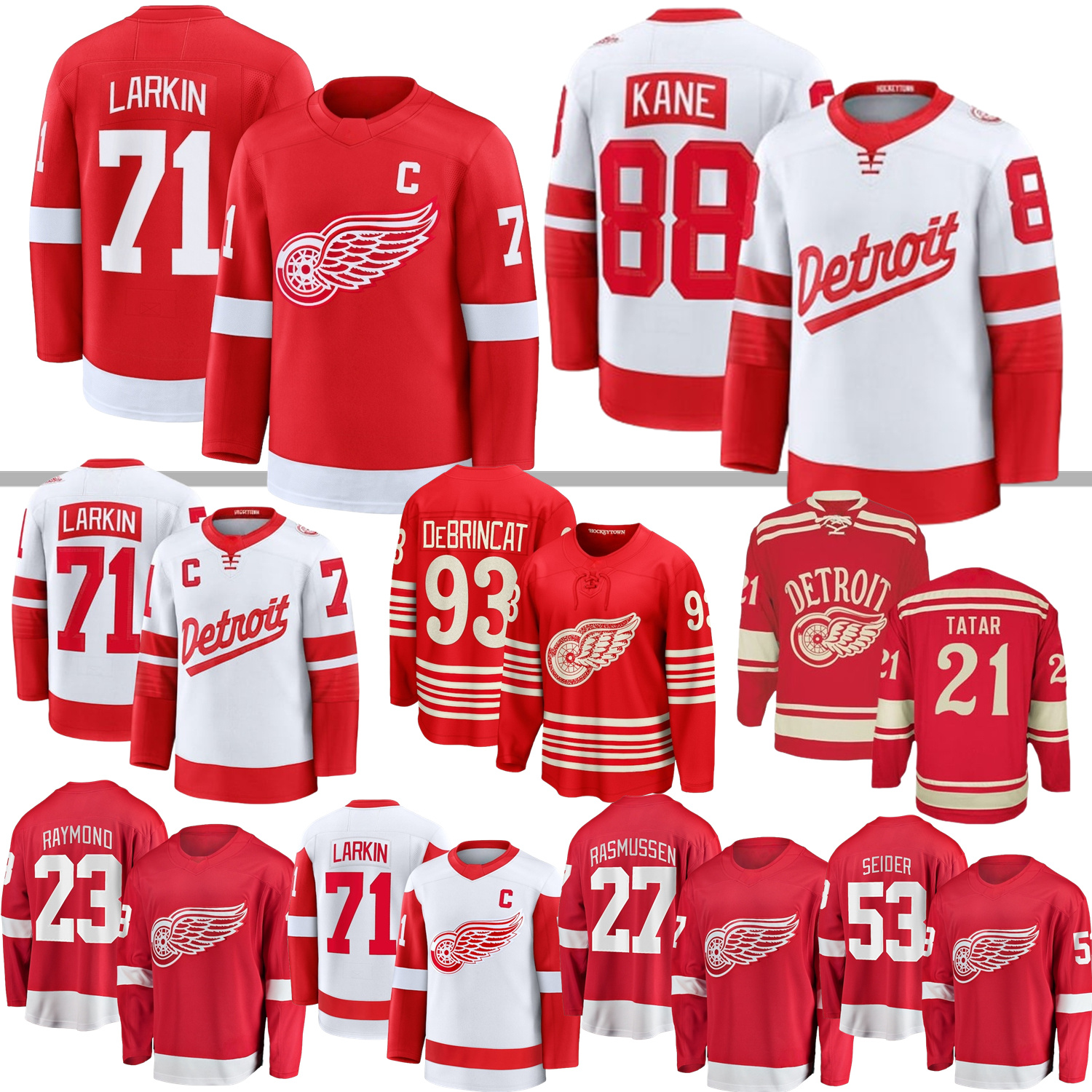 Detroites Hockey Jersey Dylans LarkinS Red WingsS Patrick Kane Alex DeBrincat Moritz Seider Lucas Raymond Bear Edvinsson Appleton Rasmussen Howe Yzerman