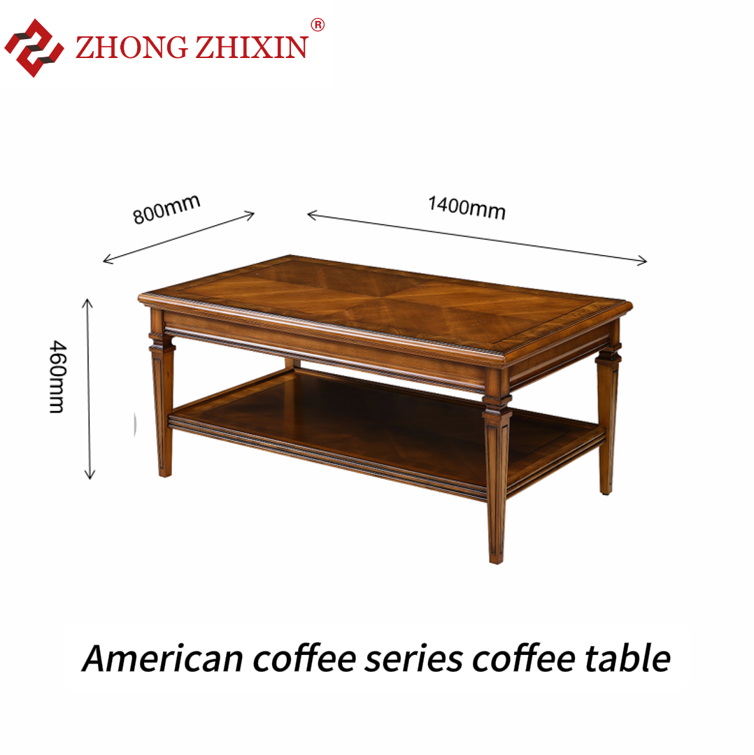 Zhongzhixin Designer 3-Seater Solid Wood Frame Leather Sofa Set, Luxury Genuine Leather, American Style - Coffee Table for Living Room, Black