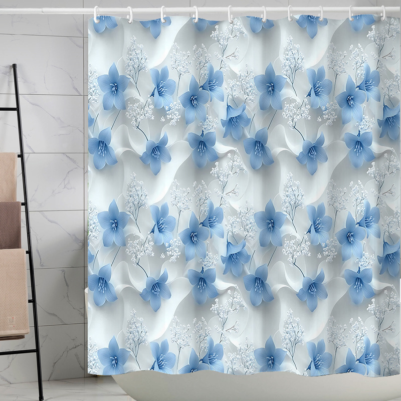 YL-37277 Tropical green leaf print shower curtain bathroom curtain waterproof and mildew proof partition curtain punch-free hanging curtain
