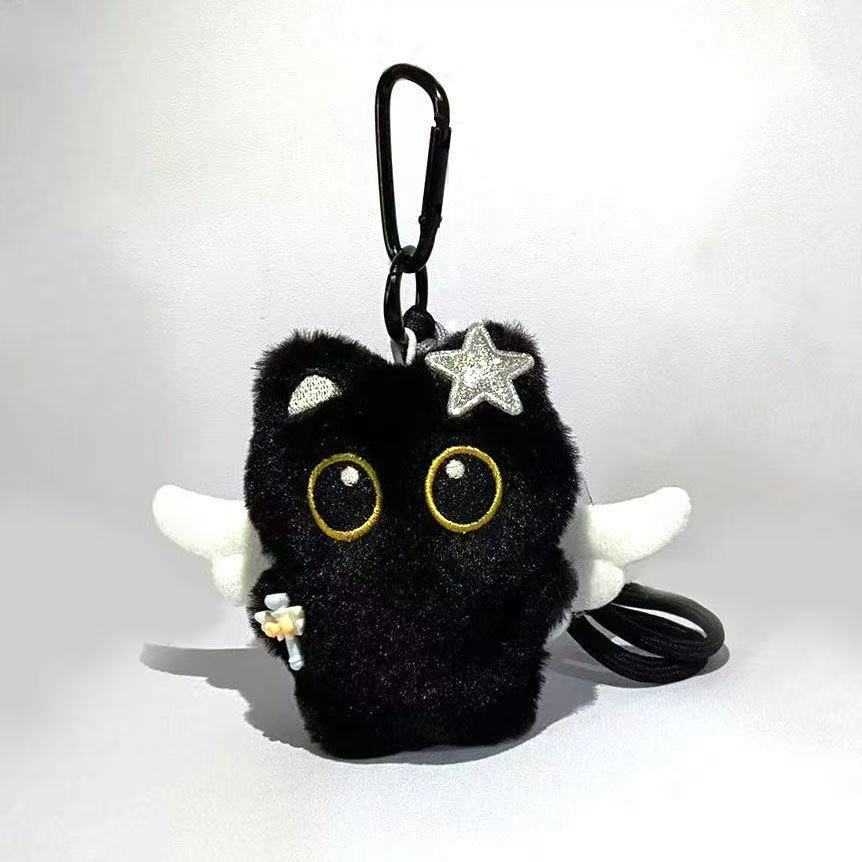 New Sweet Cool Strawberry Little Black Cat Pendant Cute Plush Doll Keychain Plush Toy Pendant Student Backpack Decoration H250928