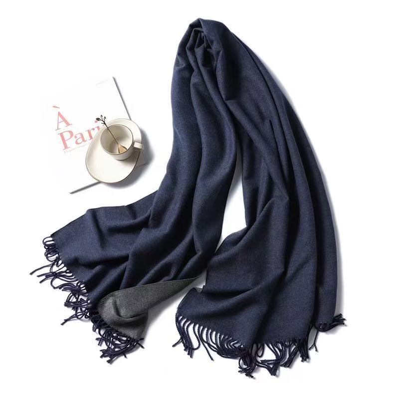 T1888 Solid Color Cashmere Scarf, Thickened and Warm for Winter, Double-Sided, Two-Tone Design with Tassels