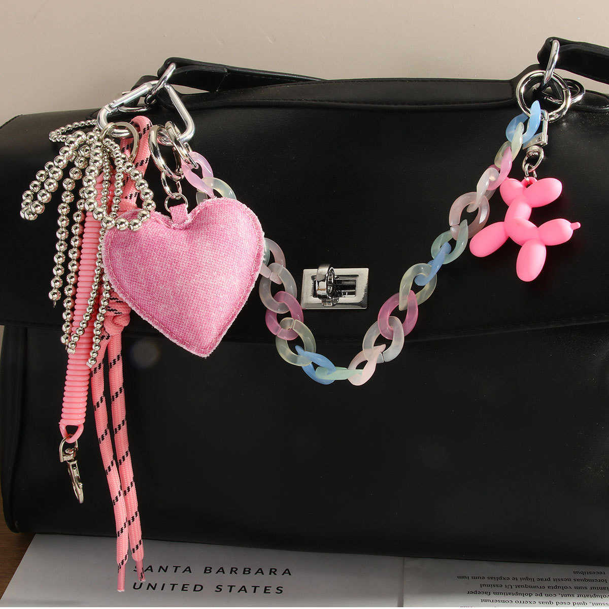 Niche Sweet Cool Pink Pendant Keychain Bowknot Balloon Bag Pendant H250928
