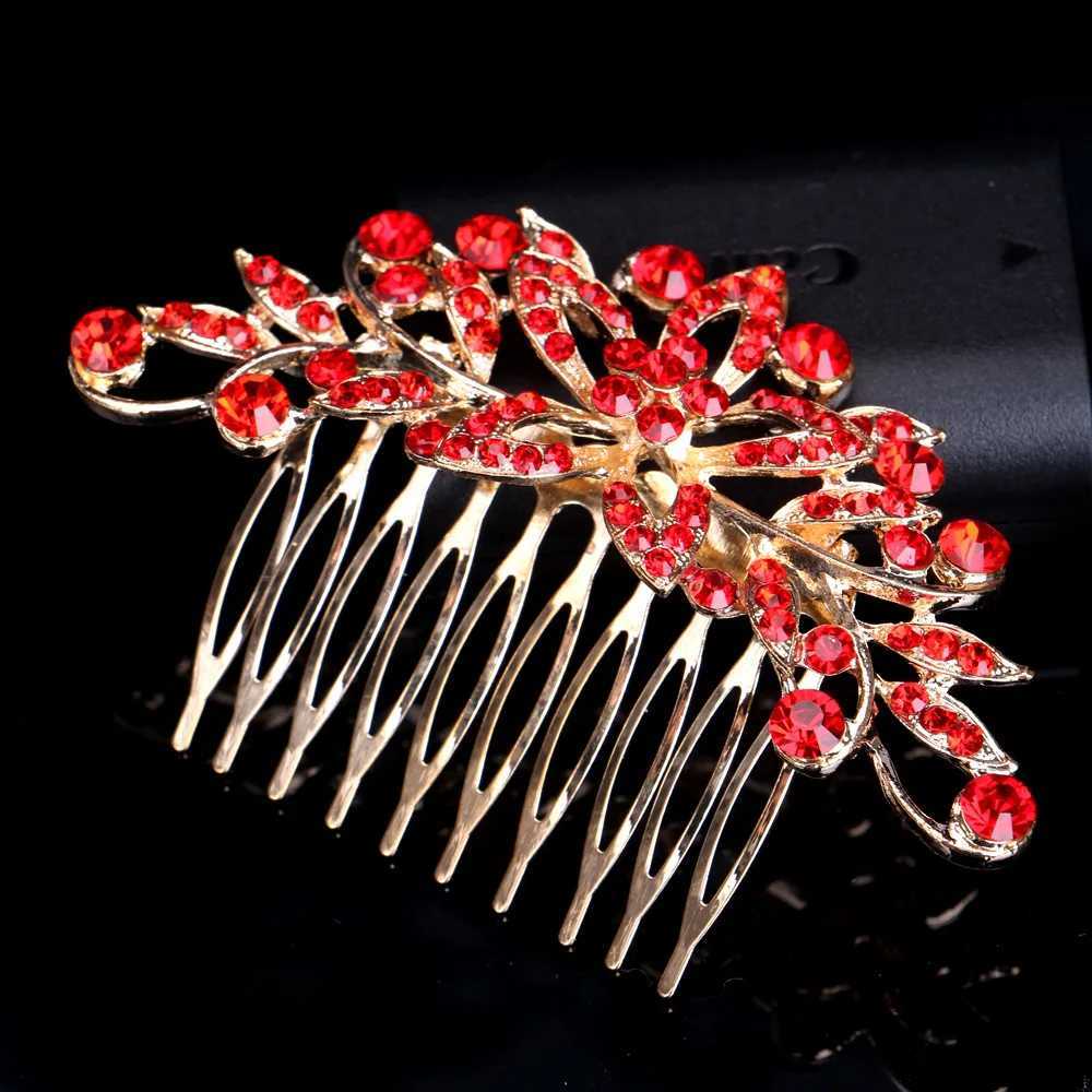 BLIJERY Gold Color Crystal Wedding Hair Combs Red Rhinestone Floral Bridal Hair cessories Party Show Tiaras Women Hair Jewelry L250928MSUS