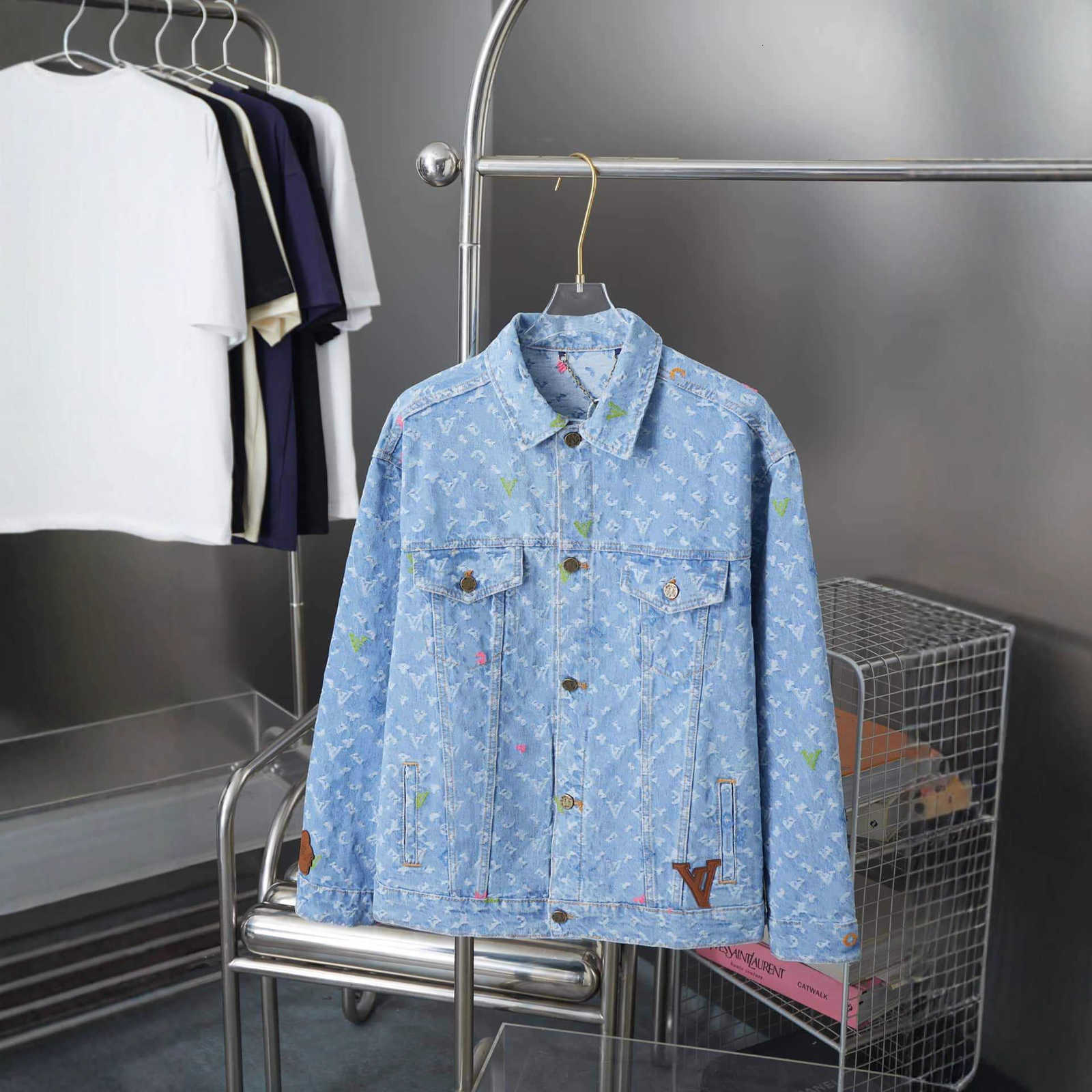 Men's Jackets designer 25 New Spring and Autumn Colorful Embroidered Casual Versatile Loose Commuter Turn-Down Collar Denim Jacket for Men Women FWIK