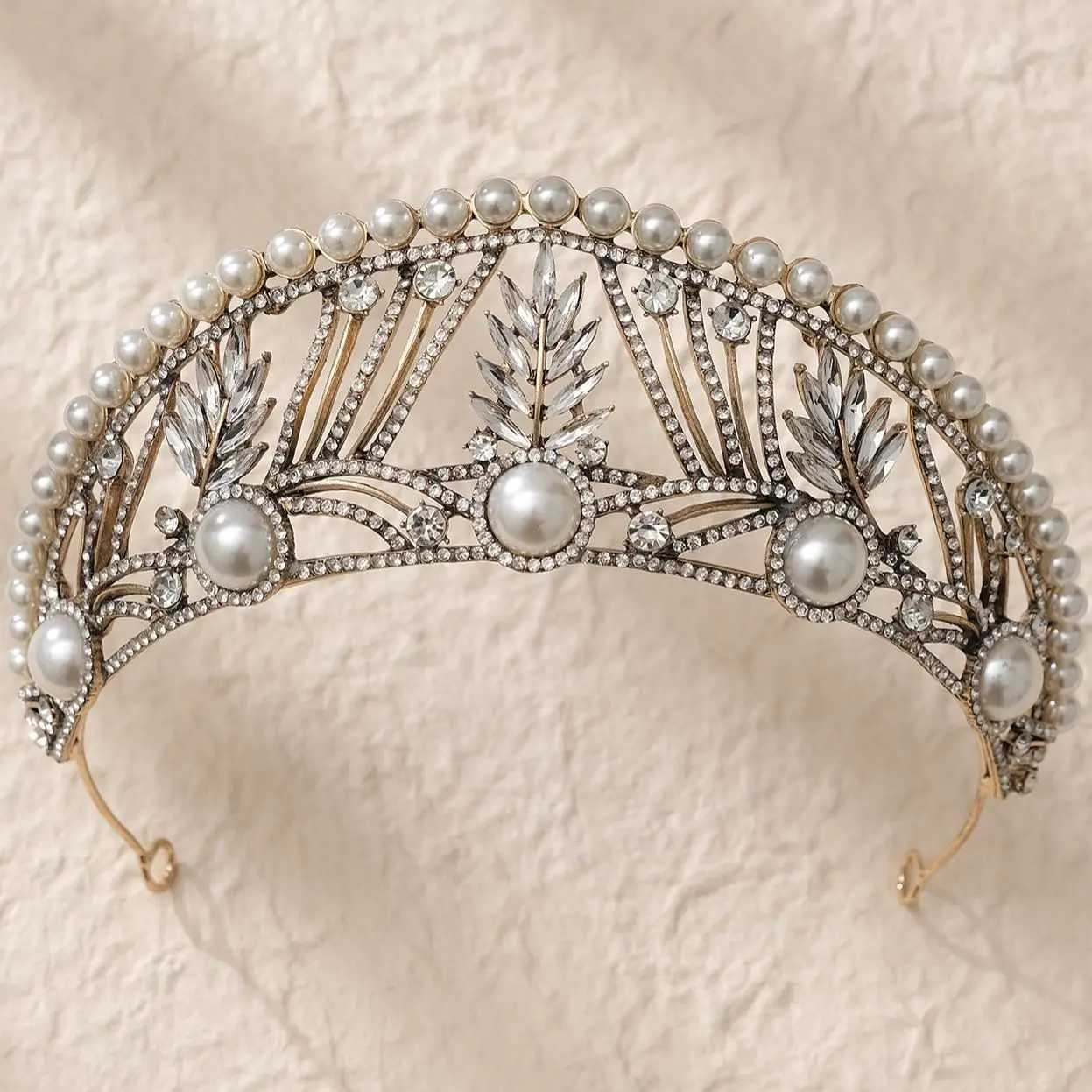 DIEZI Vintage Baroque Pearl Tiara Crown For Women Headwear Wedding Dress Elegant Queen Bridal Bride Crystal Crown Headband L2509280MP8