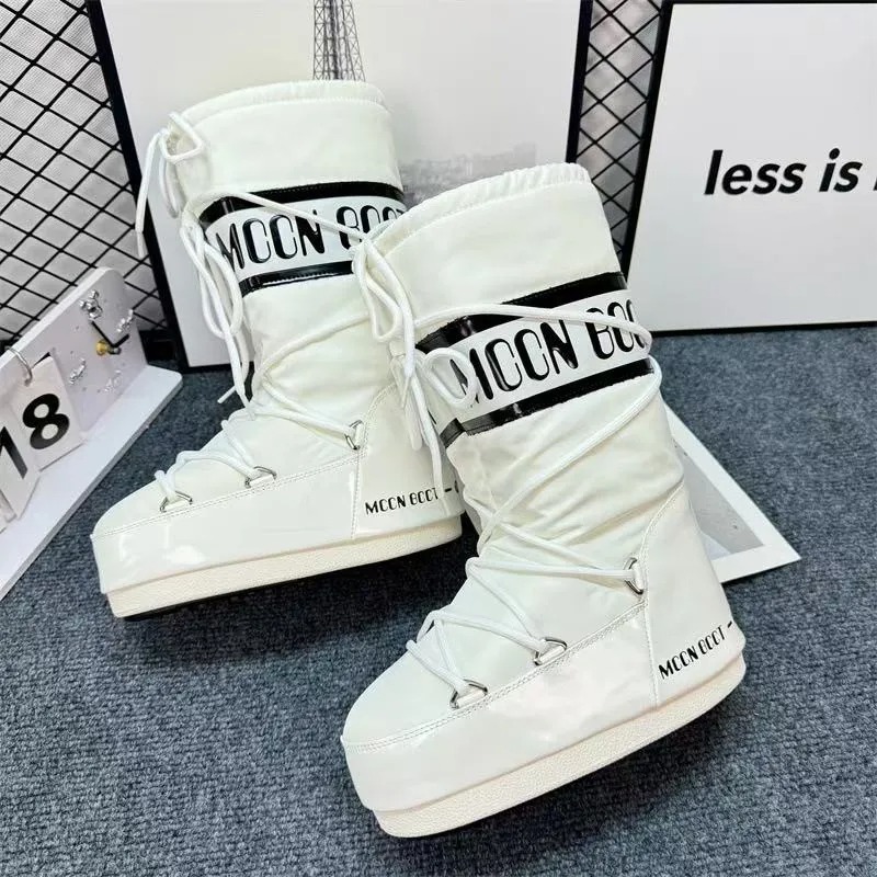 Fashion Moon Snow Boots New 2025 Winter Medium and High Tube Lace-up Cotton Shoes Non-slip Warm Ski Shoes