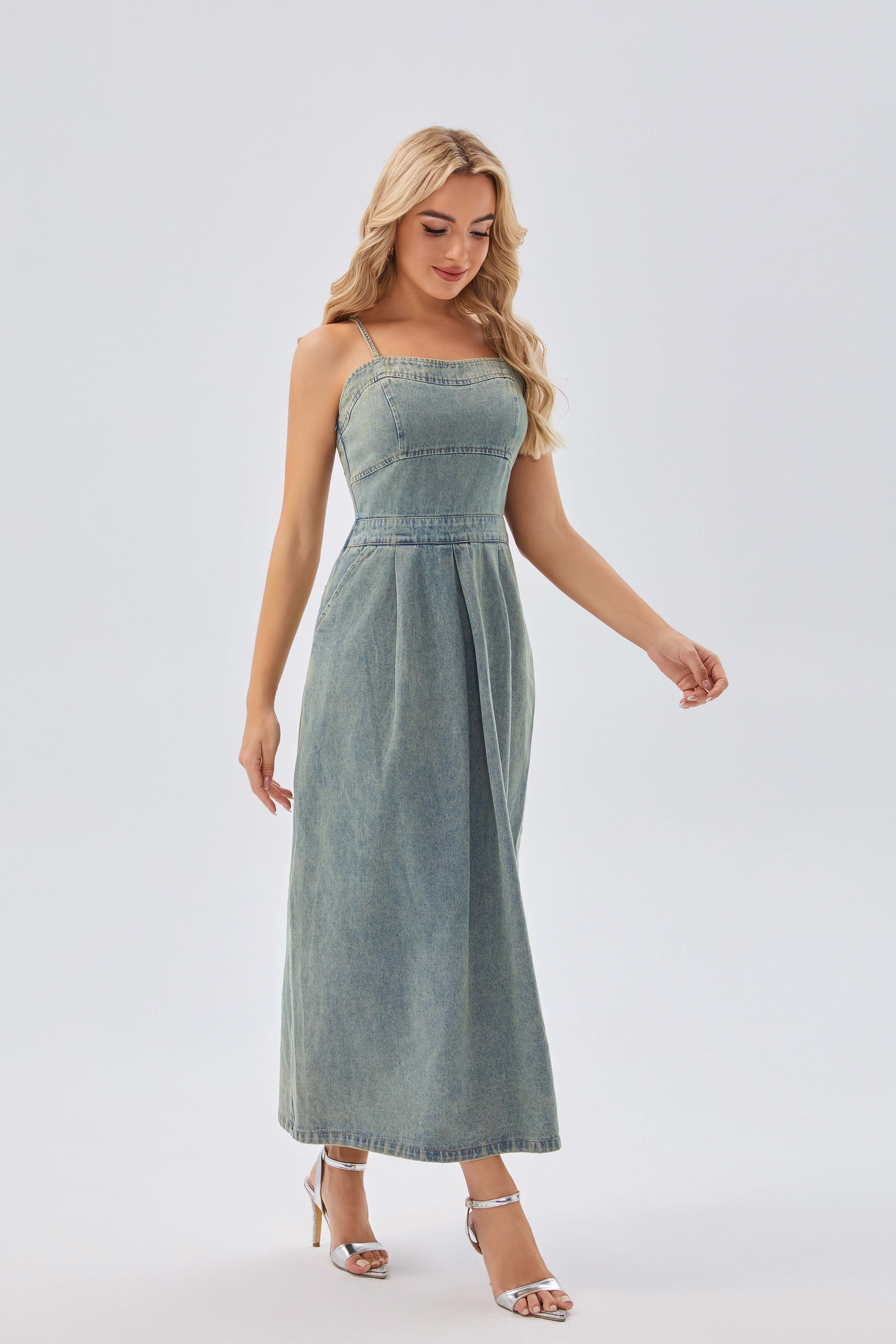 Basic & Casual Dresses Women's Denim Strapless Jumpsuit - Stylish Wide - Leg Overall Dress for Summer and Casual Occasions
