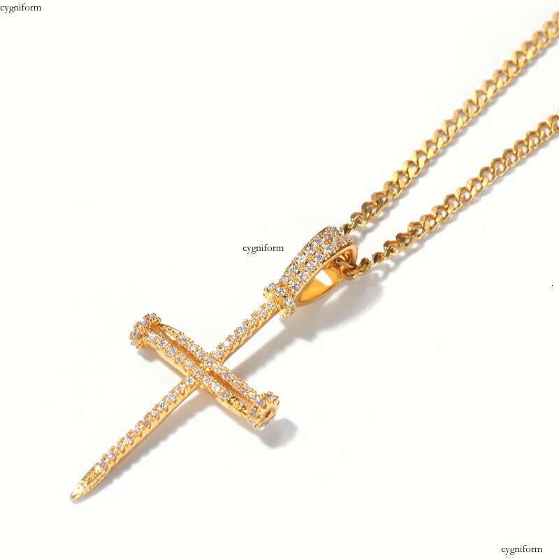Hip Hop Nail Cross Pendant Necklace TopBling Religious Jewelry Full Cubic Zirconia Real Gold Plated