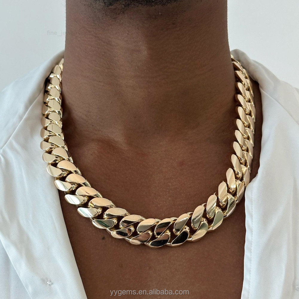 Customized Trend Plain 18K Real Gold Plated Miami Cuban Lidynamic Chain Solid 925 Silver Men Women Chain Moissanite Lock Cuban Necklace Jewelry