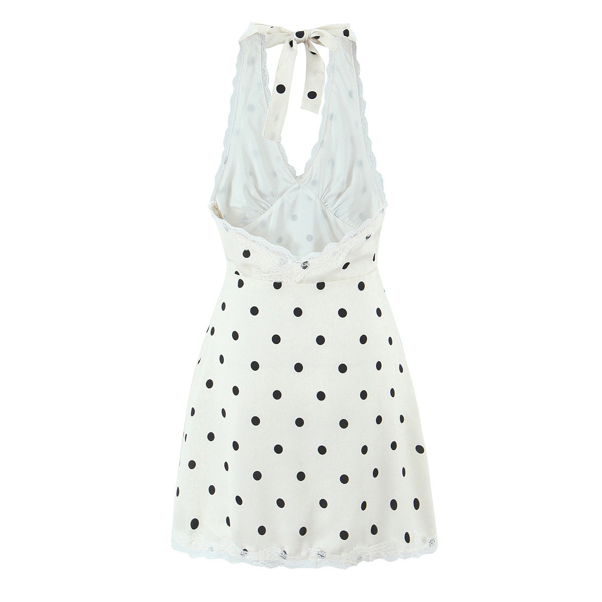 GC147 Summer Fashion Women's Polka Dot Printed Halter Collar Open Back Sleeveless Waist Mini Dress