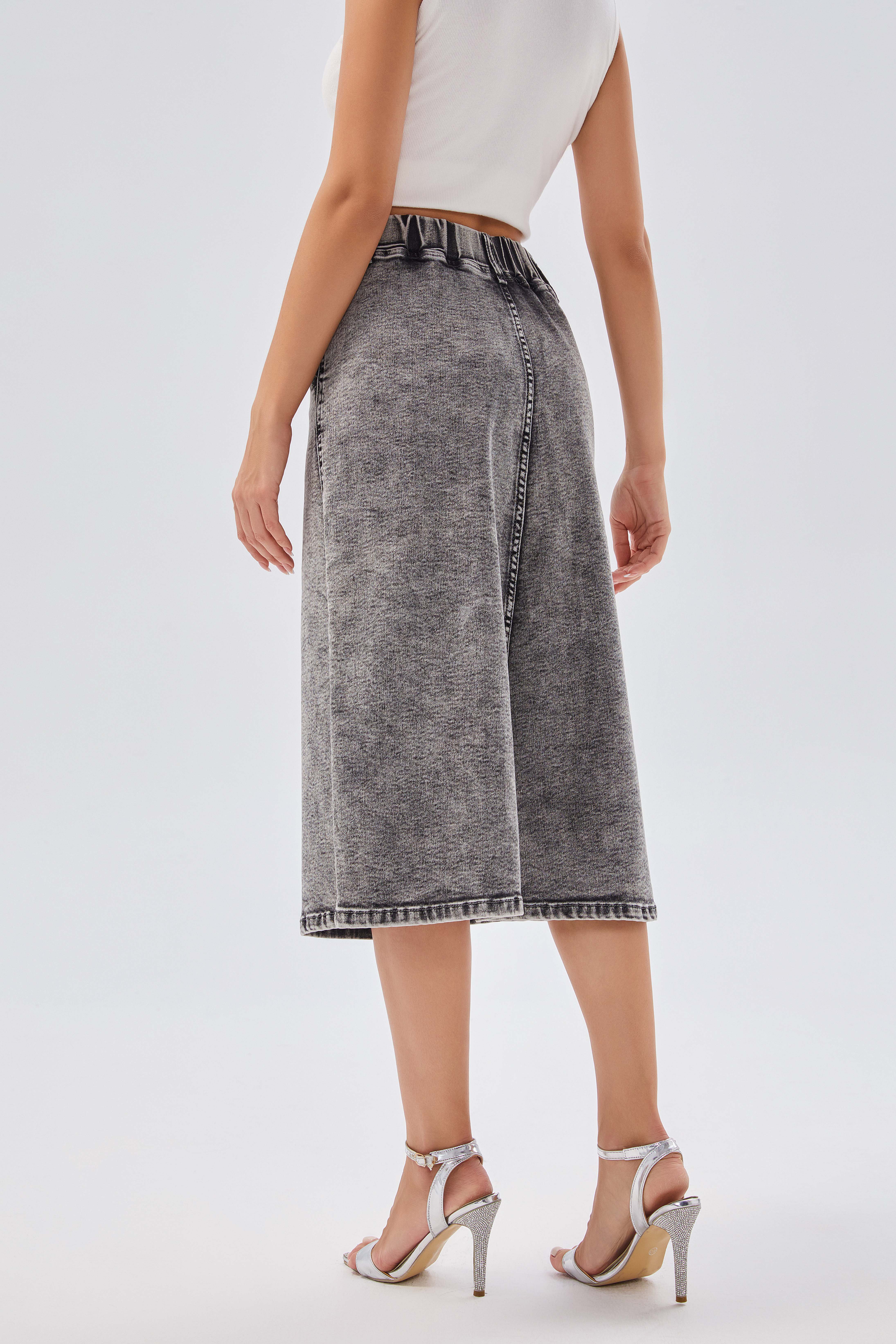 Skirts Women's High - Waist Washed Denim Midi Skirt, Stylish Casual Skirt for Daily and Party Wear