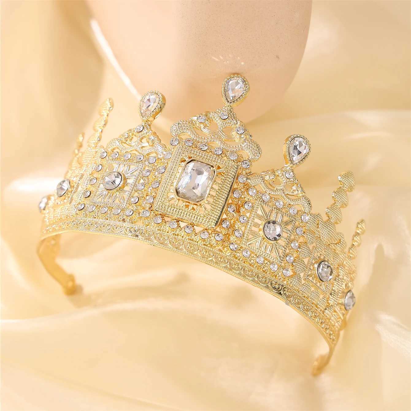 European Princess Queen Round Headdress Moroccan Bride Crystal Crown King Bride Headdress Wedding Hair cessories L25092871B7