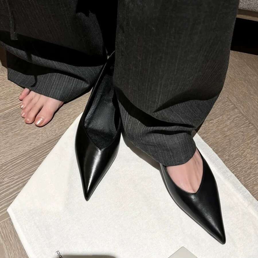 Genuine Leather French Minimalist Style Shallow Mouth Pointed Toe Single for Women 2025 New Spring heelegant Flat Hidden heel Women's Shoes