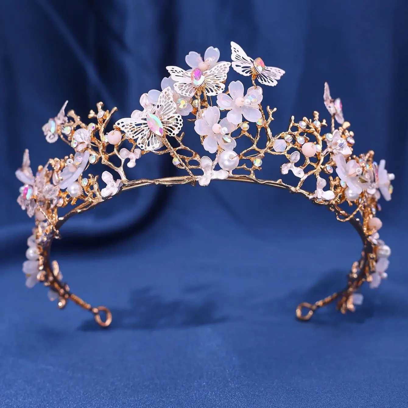 Exquisite Butterflies Floral Crown Handmade Rhinestone Princess Pageant Crowns Wedding Hair cessories Bridal Tiaras Jewelry L2509286K4S