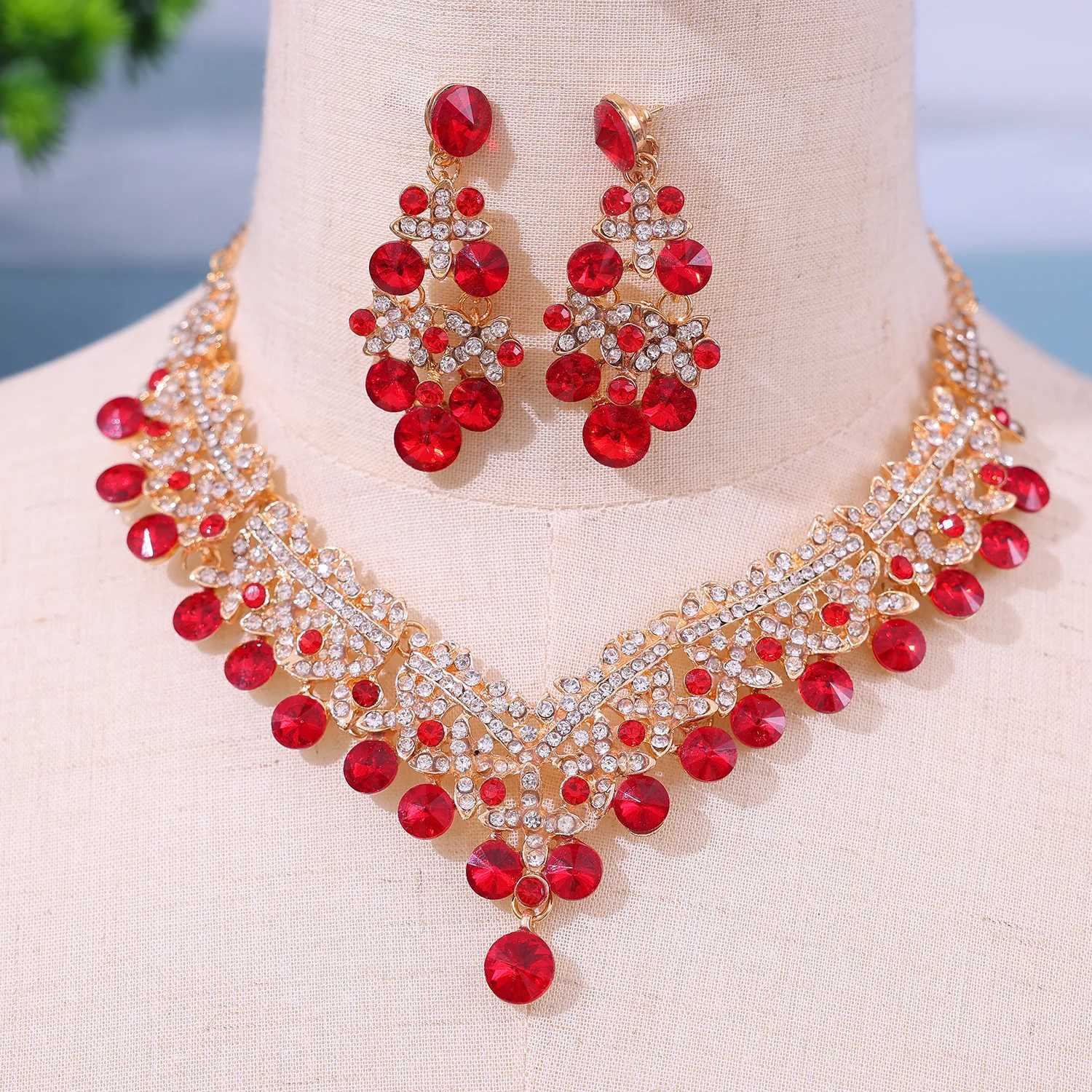 Hot Selling New Arrival Women Fashion Jewelry Set Wedding Bridal Crystal Neckle Earrings Set L2509280B2C