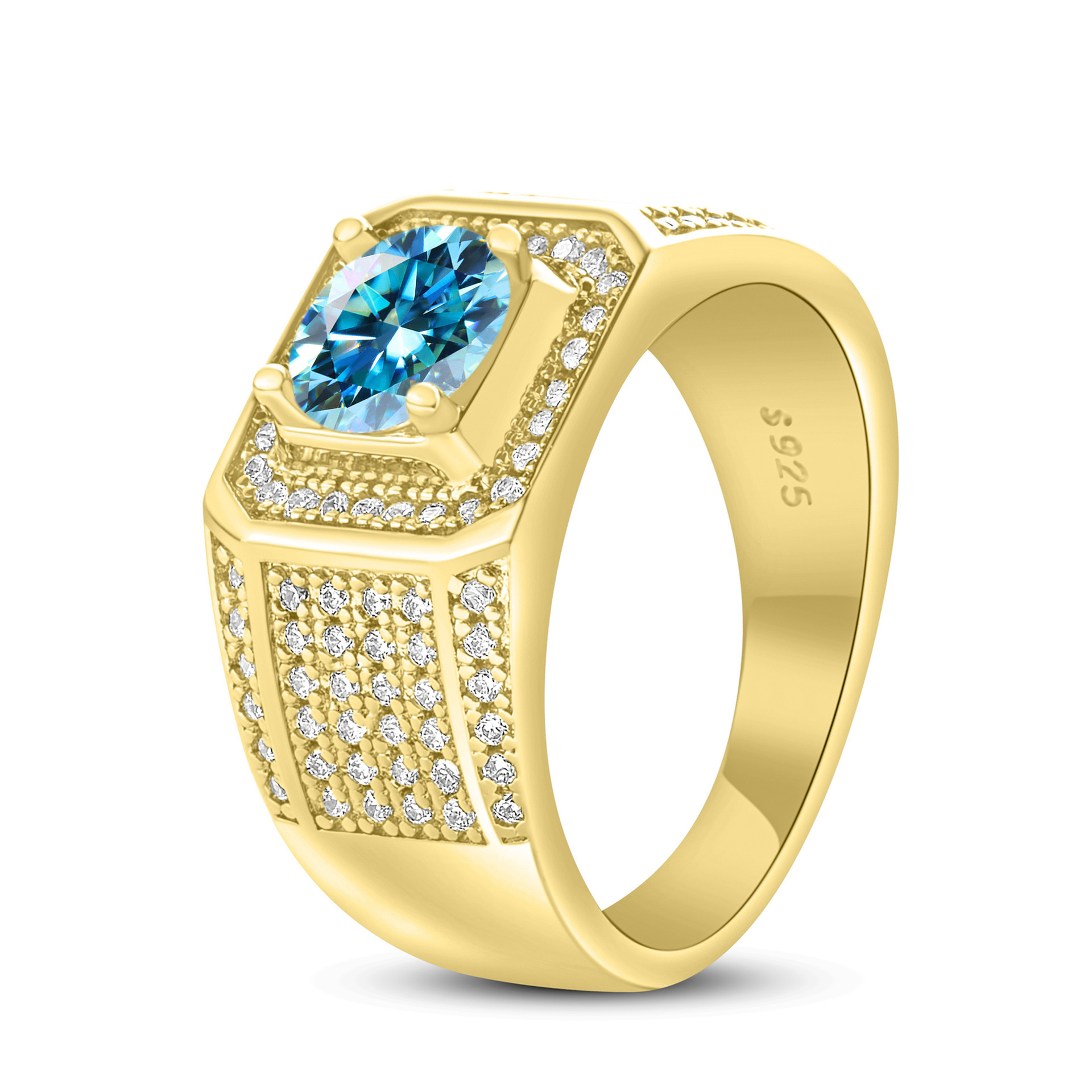 Gold ring Fashion Jewelry Moissanite ring 925 Sterling Silver Large Men's Ring 1 CT Moissanite Domineering Men's Ring Gold Plated Elegant Gi