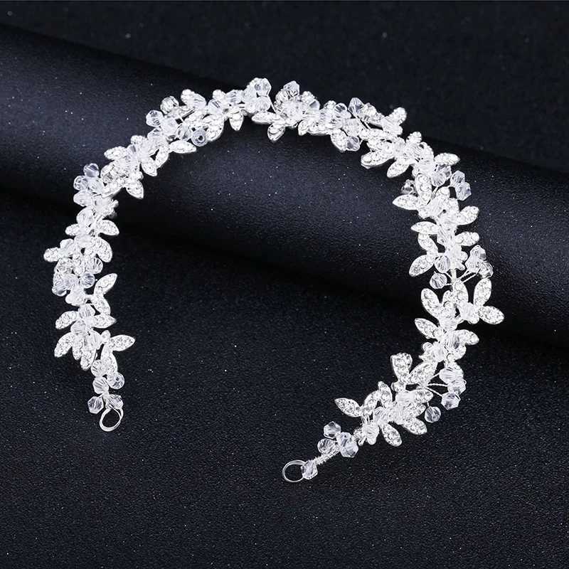 Hot Sale Ladies Silver Color Crystal Bridal Wedding Tiara cessories Flower Pearl Crystal Chain Headband Hair Clip Comb Jewelry L250928MNCE