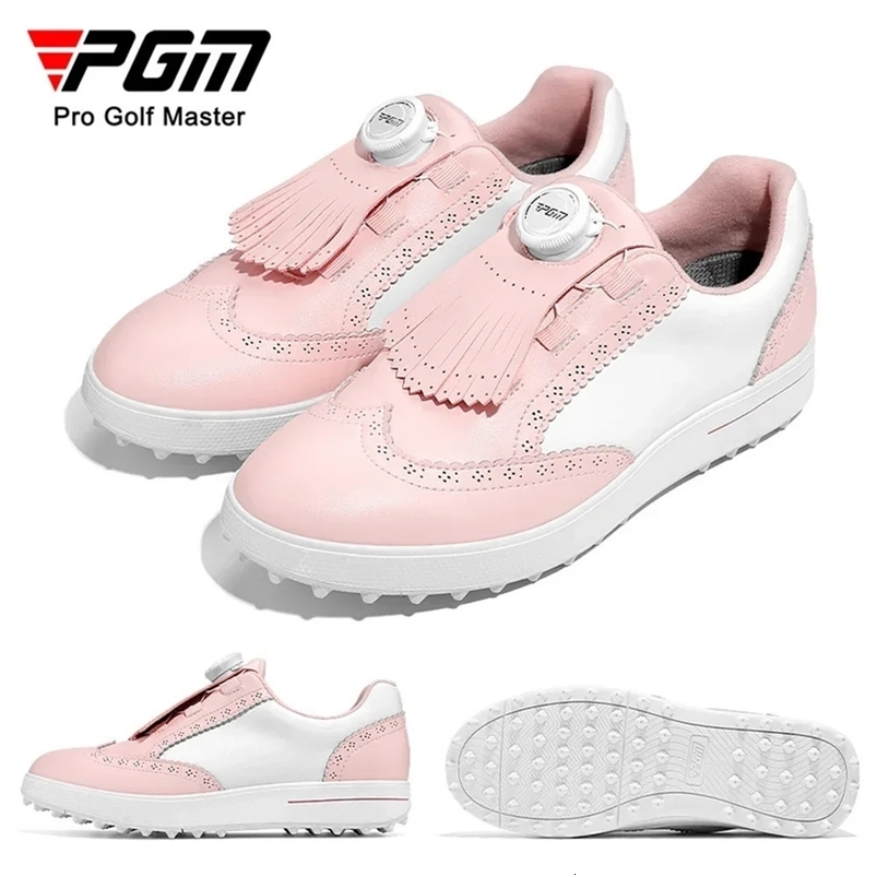 PGM Women Golf Shoes Removable Studs Waterproof Buttons Sports Shoes Non slip Casual Microfiber Leather Sneakers 240625