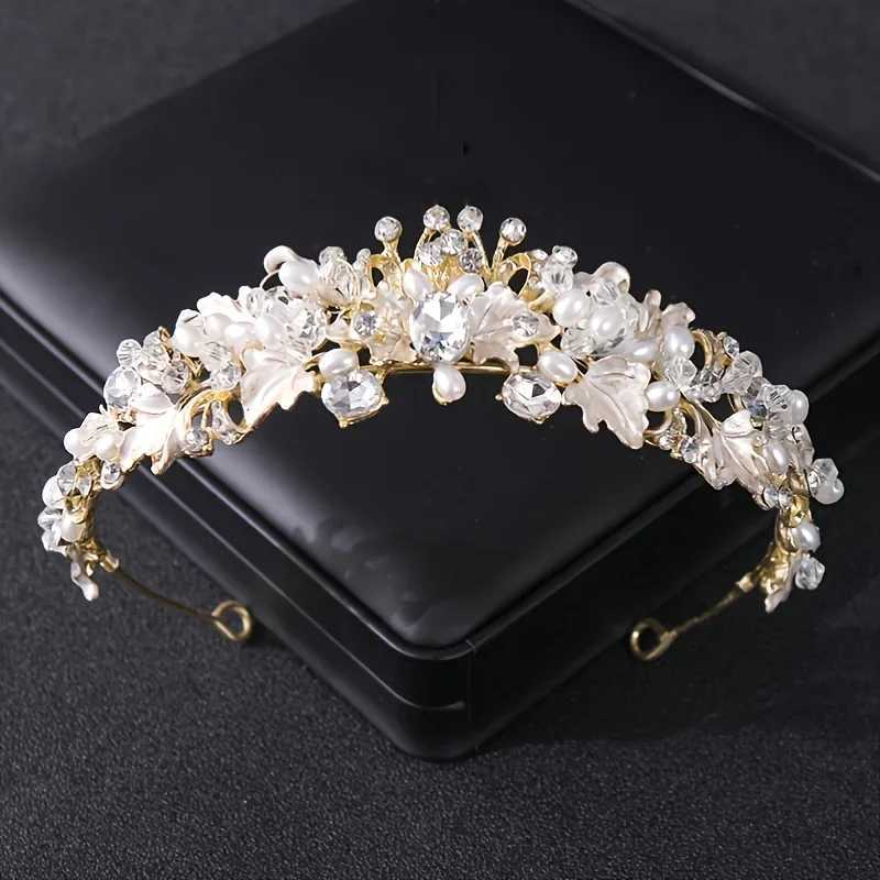 Silver Color Pearl Crystal Crown Headband Flower Rhinestone Gold Tiara Diadem Party Women Bride Wedding Hair cessories Jewelry L250928BNGS