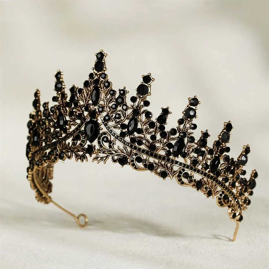 Efily Baroque Vintage Blk Rhinestone Crown Tiara Crystal Wedding Hair cessories Women Headband Queen Princess Head Jewelry L250928DY5M