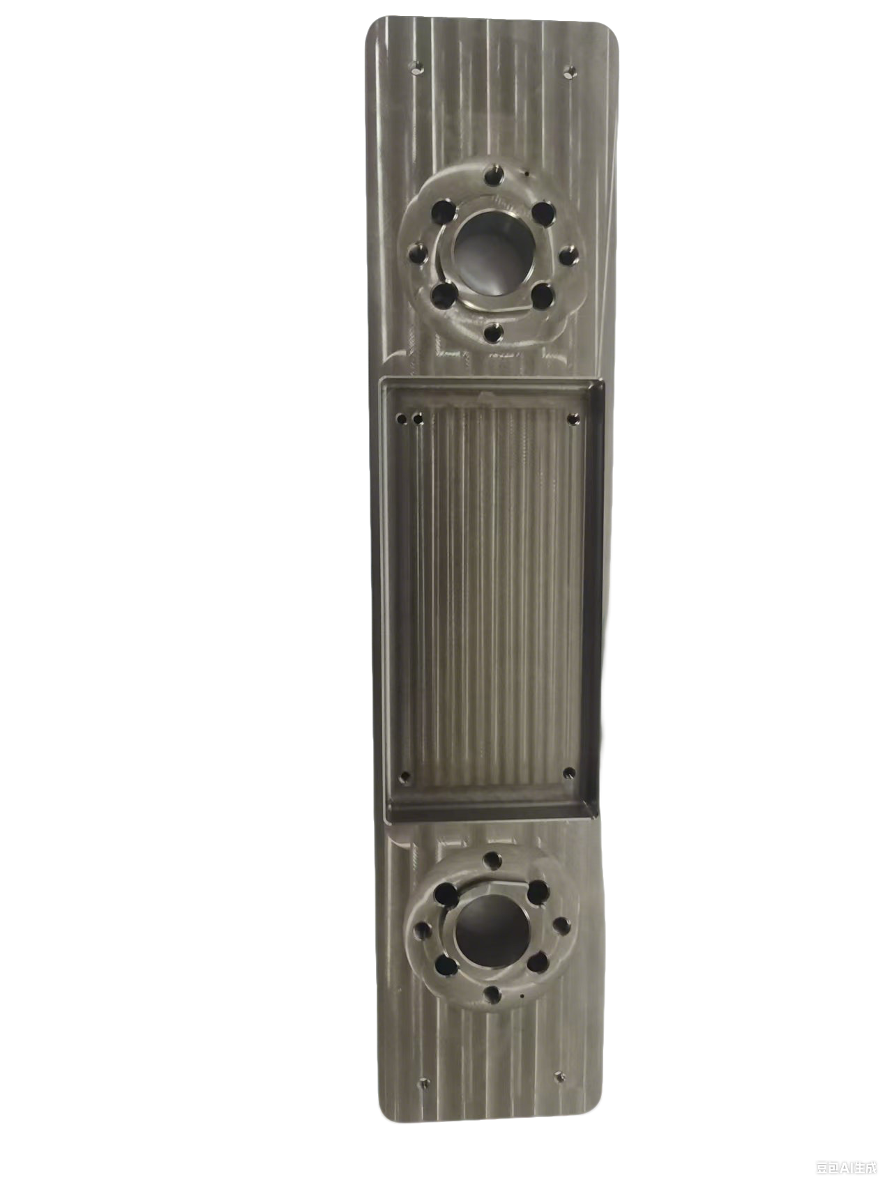 Common Tools Precision - Machined Stainless Steel Mechanical Component with Dual Circular Interfaces and Ribbed Structure H04