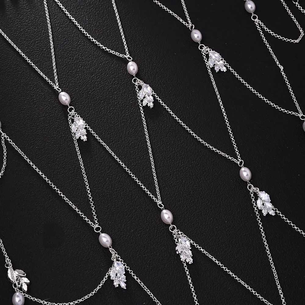 Elegant Long Tassel Pearl Headband Chain Wedding Hair Decoration 2025 Boho Leaf Zircon Bride Head Chain Jewelry for Women Gift L2509281UV2