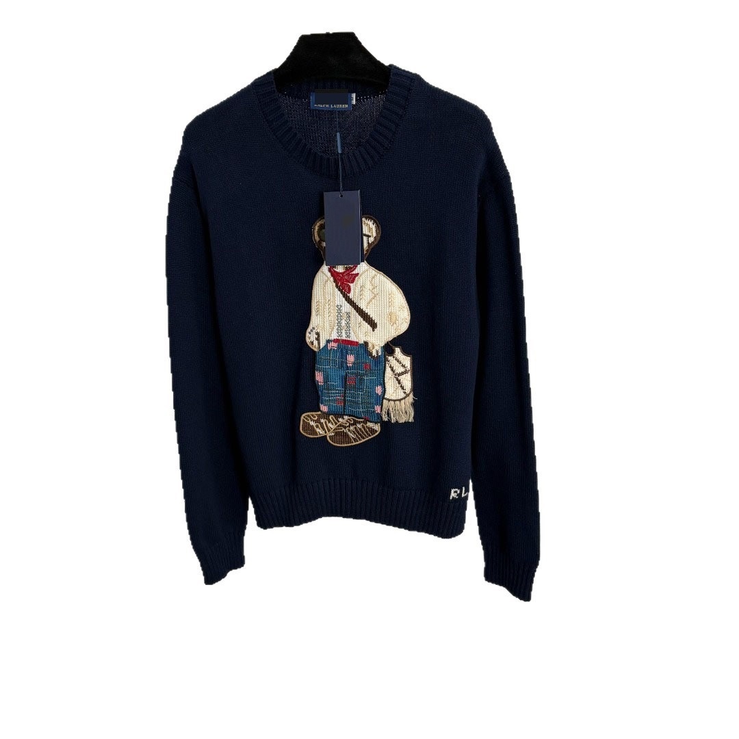 Designer brand Bear Heavy Industry embroidered sweater pullover women 2025 autumn new round neck outer wear comfortable versatile sweater