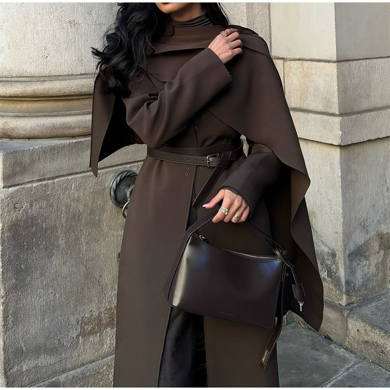 Solid Color Scarf Style Coat Woolen Design Sense Elegant Cape Coat 250929