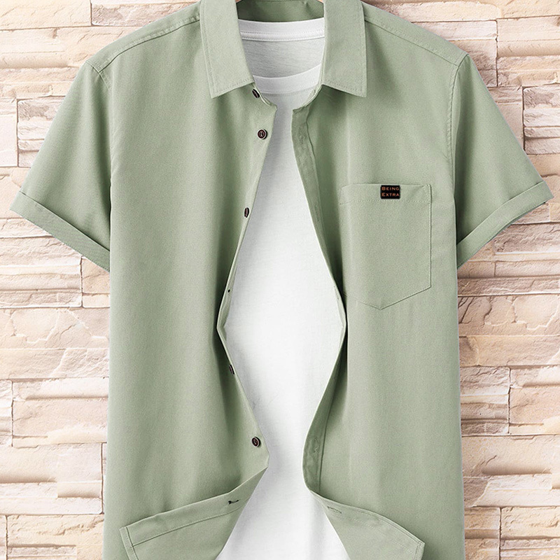 Summer Fashion Mens Solid Color Short Sleeve Classic Shirt Casual Button-Down 100% Polyester Plain Basic Shirts for Men 240816