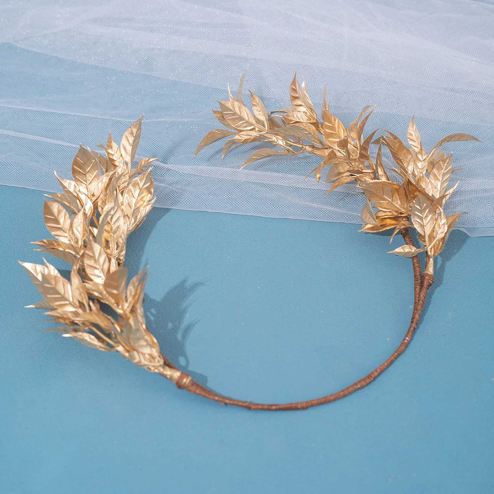 Bride Wedding Flower Crown Gold Color Leaf Headbands Pearls Floral Hairbands Ribbon Headwear Bridal Hair Jewelry cessories L250928UPNQ