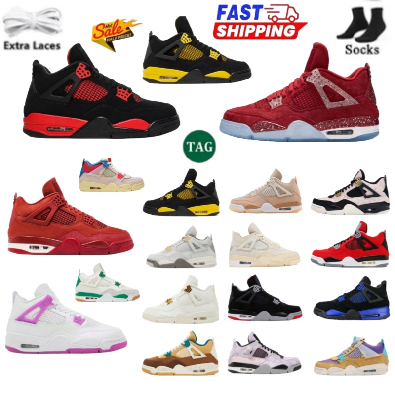 Designer Shoes 4 Basketball Shoes For Men Women 4s Sneaker Military Black Cat Pine Green White Oreo Red Thunder Unc Bred Cacao Medium Olive Sail Mens Trainers Sports
