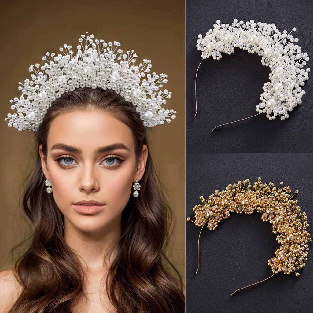 White Pearl Bridal Headband Women Handmade Wedding Headband Crown Fashion Party Hair cessories Diamonds Bridesmaid Tiaras L250928GSO7