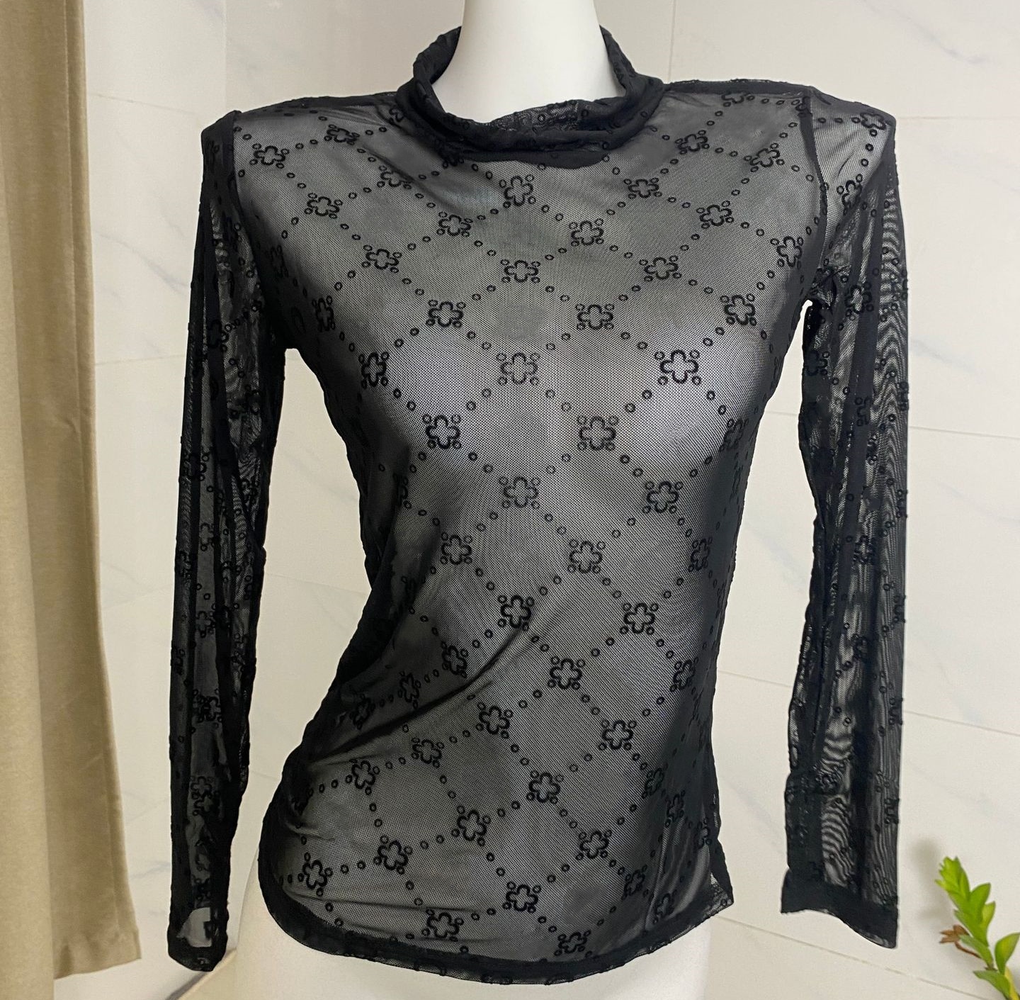 Designer Womens Moonogram Mesh Flock High Neck Top Leggings Bottoms Jumpsuits shirts tee casual t-shirt Long Sleeve tees outwear tops Rompers 2 Piece Set Designer 26s