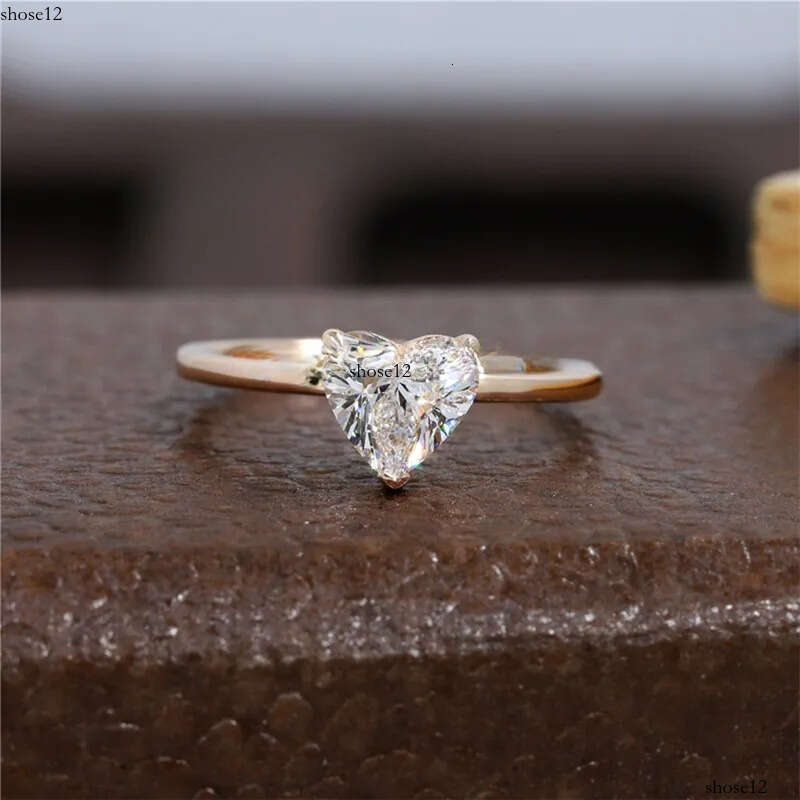 Jewelry 1.0 Carat Heart Cut IGI E VS1 Lab Dia Engagement Ring Real Gold Womens Solitaire Wedding Band