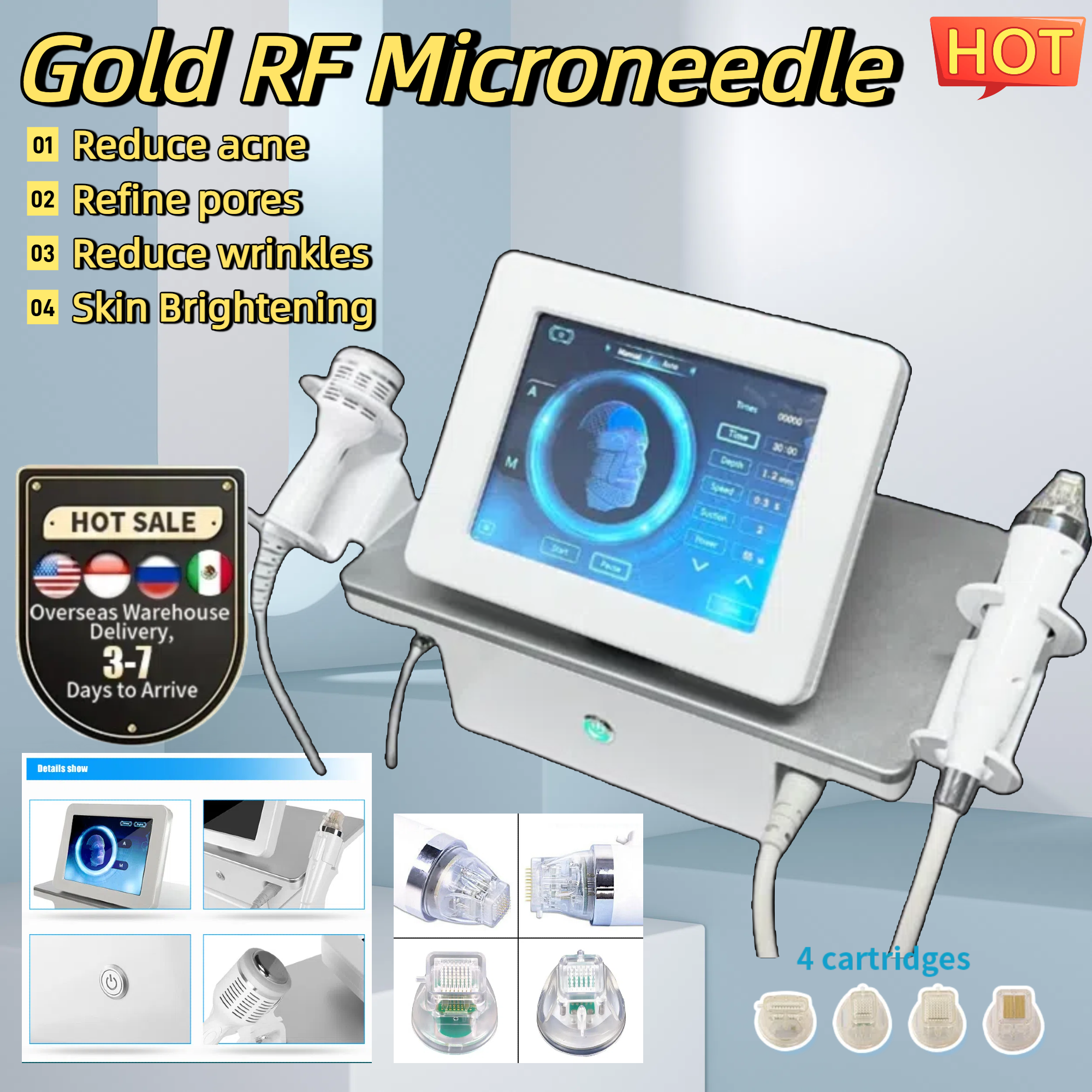 Gold RF Microneedling Device For Reducing Wrinkles Skin Rejuvenation Facial Lifting And Acne Treatment Fade Dark Spots And Reduce Stretch Marks Machin