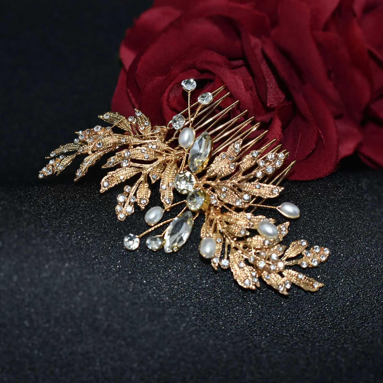 Handmade Gold Silver Color Wedding Hair cessories Crystal Women Hair Combs Leaves Bridal Headband Head Jewelry L250928HZYP