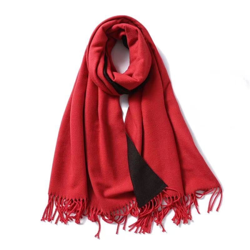 T1887 Solid Color Cashmere Scarf, Unisex, Thick and Warm for Winter, Double-Sided, Two-Tone Design with Tassels