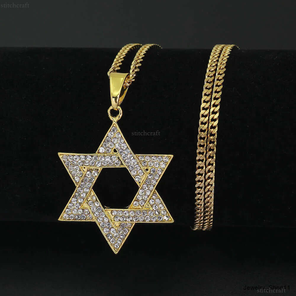 cuban Moissanite pendant necklace pass GRA certified Rhinestone Star of David Pendant Necklace Hip Hop Jewelry sier