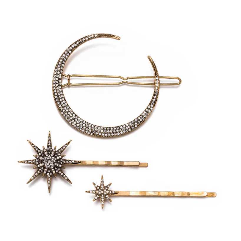 3PCS Hairpin Set Jewelry cessories Wedding Vintage Barrette Metal Crystal Rhinestone Star Pin Clip for Women Bridal Decoration L250928YIVH