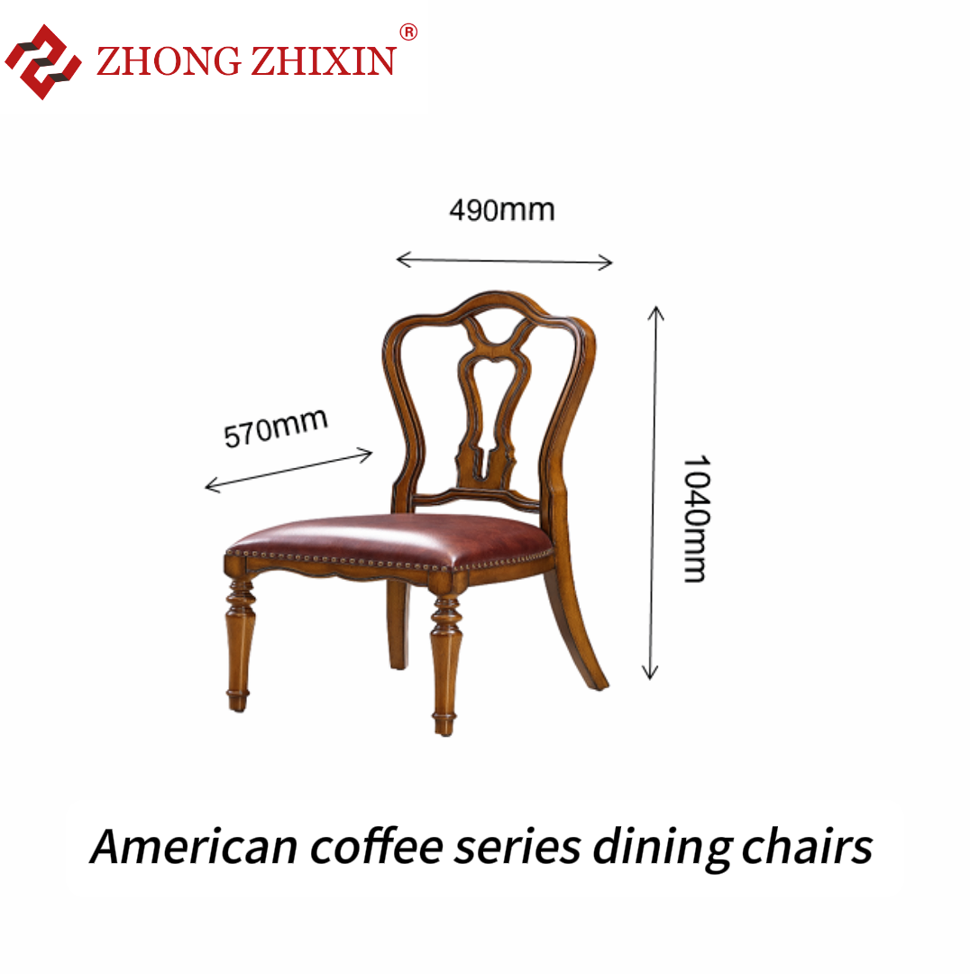 Zhongzhixin Designer Solid Wood Dining Table Luxury Leather Dining Chairs, American Style, Rectangular Table for Dining Room, Dark Brown