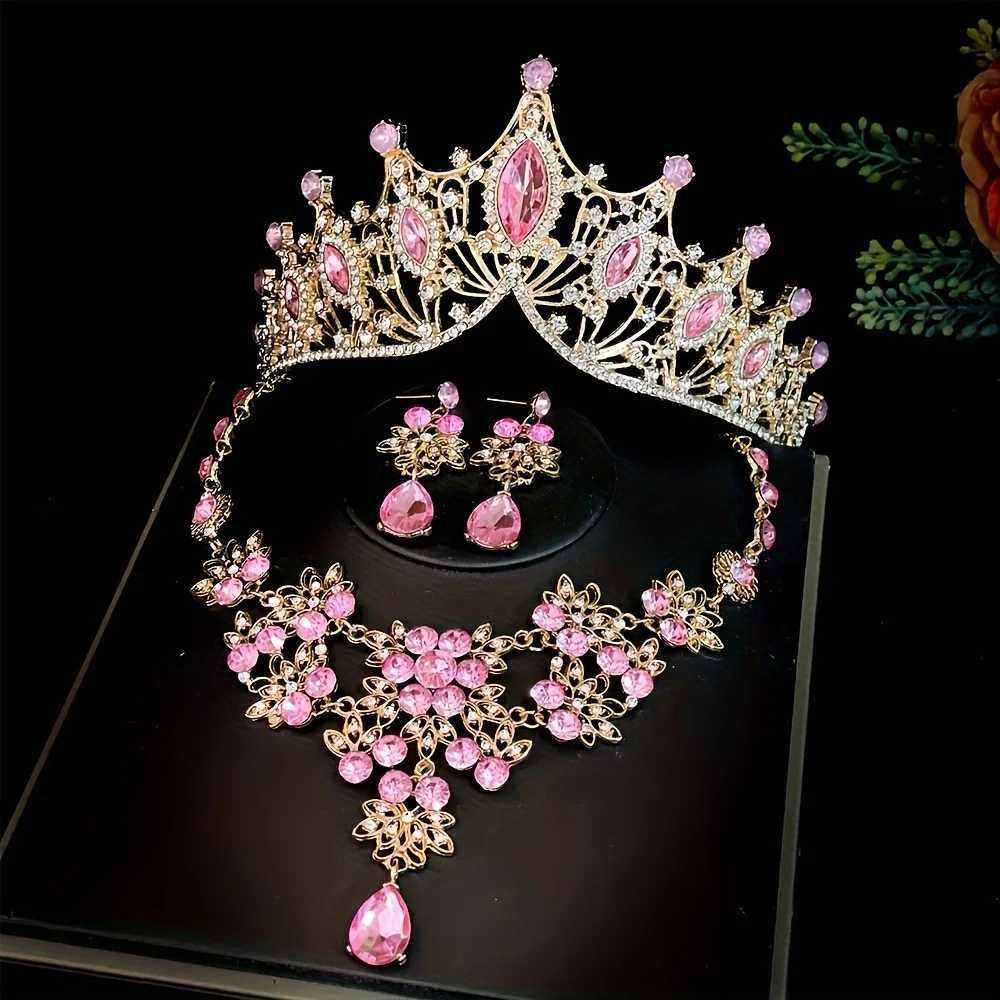 3Pcs Crystal Crown Neckle Earring Set Rhinestone Bridal Jewelry Set Bridal Wedding Hair cessories Jewelry Tiaras And Crowns L250928AC24