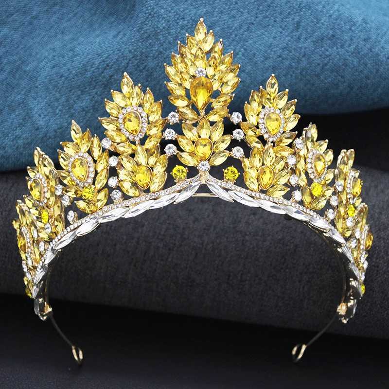 Baroque Yellow Crystal Tiaras for Women Bride Diadem Wedding Crown Bridal Hair Jewelry Party Dress Head cessories L250928C2OL