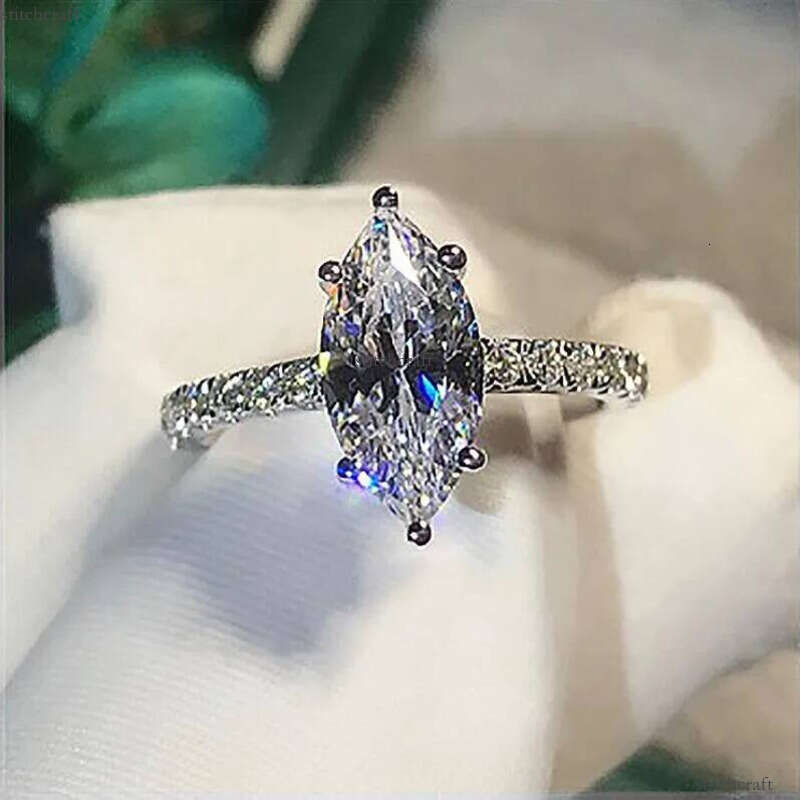 5CT Sparkling Hot Sale Jewelry White Gold Fill Marquise Cut Moissanite Dia Eternity Party Women Wedding Band Ring For Love