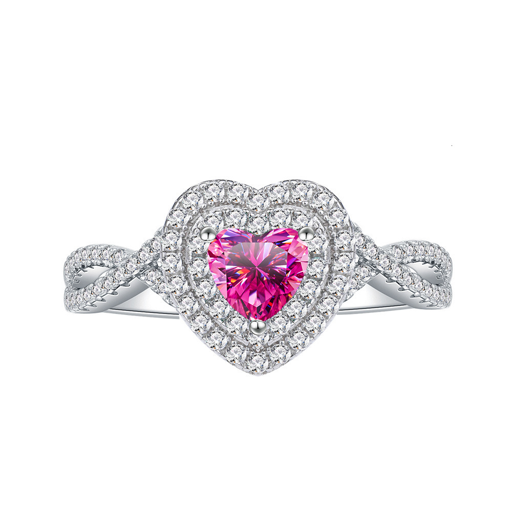 6mm Heart-Shaped Colorful Moissanite Ring Sterling Silver Light Luxury Engagement Ring Hot-Selling Women's Ring with gift box Free shipping